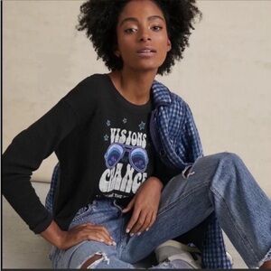 ANTHROPOLOGIE Sharlene Perkins Graphic Thermal Top Lounge Black Size M NWT